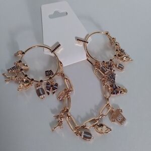 Go Team! Gold Football Charm Hoop Earrings w/Matching Charm Bracelet